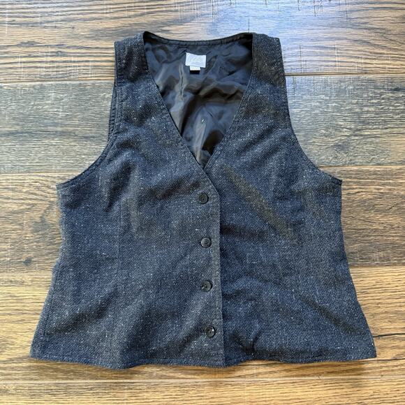 J.Jill Black Tweed Button Front Vest Women’s XS Stretch Lined Classic Y2K Style - Picture 1 of 5